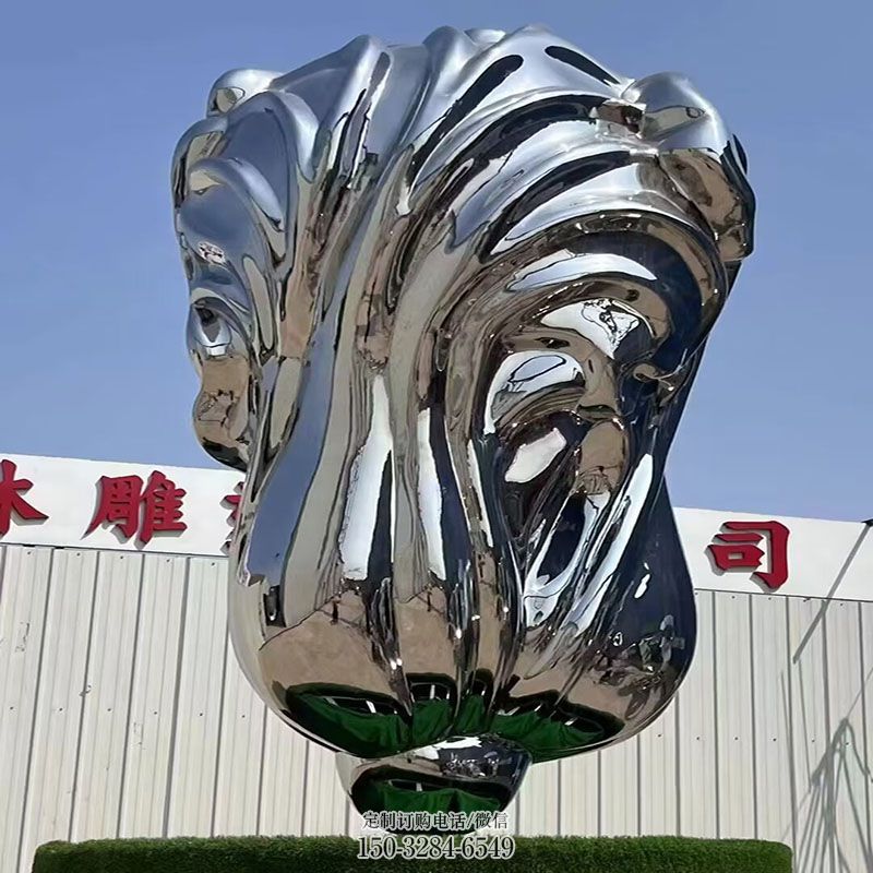 镜面白菜雕塑 现代大白菜雕塑定制 现代果蔬雕塑定制
